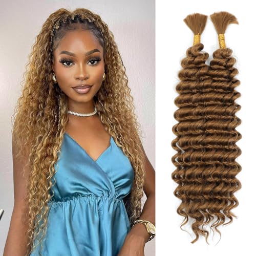 Boho Hair for Braiding Mix Synthetic Human Braiding Hair, 22 Inch Deep Wave Bundles Boho Braids, 2 Bundles Packs Bulk Curly Bohemian Hair Extensions (27#, 22 Inch)