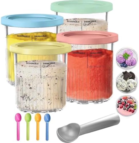4 Pack Creami Deluxe Pints and Lids,Extra Delux Pint Containers Compatible with Ninja Creamy NC500, NC501, CN501CO Series Ice Cream Machines, 24 OZ Creami Deluxe