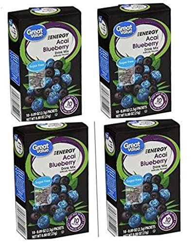 Energy Acai Blueberry Sugar-Free Drink Mix: 4 box count (40 packets) .10 pack