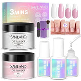 Saviland 3 Mins Instant Nail Repair Kit - 60g Pink & White Dipping Powder 21ml Nail Repair Glue Quick Nail Repair for Damaged Nails Broken Nails No Curing Need Easy to Use Home & Salon DIY