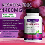 Resveratrol 1,480MG with Quercetin 90 Capsules - Vegan Trans-Resveratrol Antioxidants for Healthy Aging, Immune System, Cardiovascular & Joint Support - Improving Fatigue, Memory and Brain Function