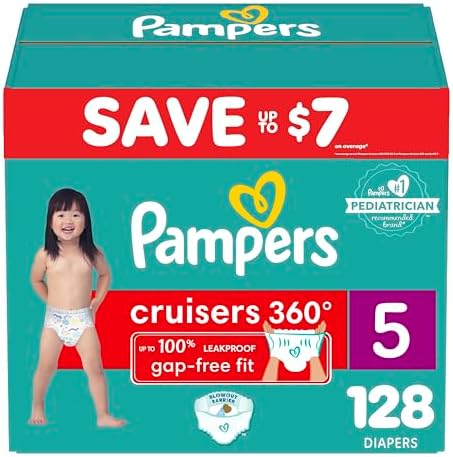 Pampers Cruisers 360 Diapers - Size 5, One Month Supply (128 Count), Pull-On Disposable Baby Diapers, Gap-Free Fit