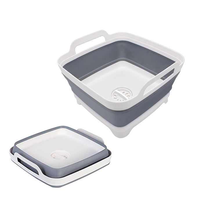 Goderewild 2.4 Gal(9L) Collapsible Dish Basin with Drain Plug, Space Saving Outdoor Multiuse Foldable Sink Tub, Dishpan, Kitchen Storage Tray for Camping, Vegetable Washing, RV (Gray)