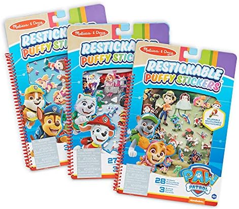 Melissa & Doug PAW Patrol Restickable Puffy Stickers 3-Pack – Adventure Bay, Jake’s Mountain, Jungle - PAW Patrol-Themed Resuable Sticker Activity Sets For Kids