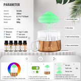 Rain Cloud Humidifier Water Drip with 5 Essential Oils, Cloud Diffuser with 7 Changing Colors Night Lights, Mushroom Humidifier Desk Bedside Water Drop Sound, Wood