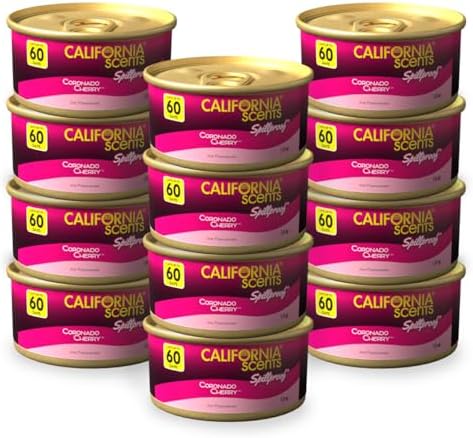 Can Air Freshener and Odor Neutralizer by California Scents, Set of 12 Spillproof Cans for Home and Car, Coronado Cherry, 1.5 Oz Each
