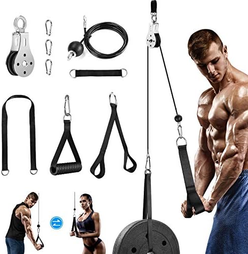 Weight Cable Pulley System Gym, DIY Home Gym Fitness Pulley Cable Machine Attachment System, Upgrade Lat Pull Down Cable Pully Attachments for Biceps Curl, Tricep, Back, Forearm, Shoulder Workouts