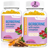 2 Pack Berberine with Ceylon Cinnamon Gummies, 2000mg High Potency Berberine HCI Supplement, Sugar Free,Vegan,Immune Health Support, 120 Natural Mango Flavored Gummies
