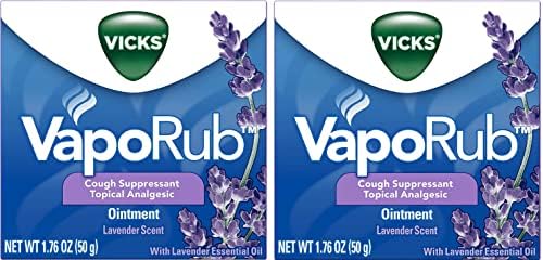 Vicks VapoRub, Lavender Scent, Cough Suppressant, Topical Chest Rub & Analgesic Ointment, Medicated Vapors, Relief from Cough Due to Cold, Aches & Pains, 1.76oz (Pack of 2)