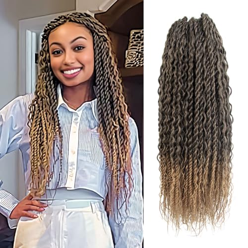 NISEYO Boho Senegalese Twist Crochet Hair 18 Inch, 8 Packs Pre-looped Curly Ends, Ombre Honey Blonde Pretwisted Goddess Island Passion Twist Crochet Braids (120 Strands,T27)