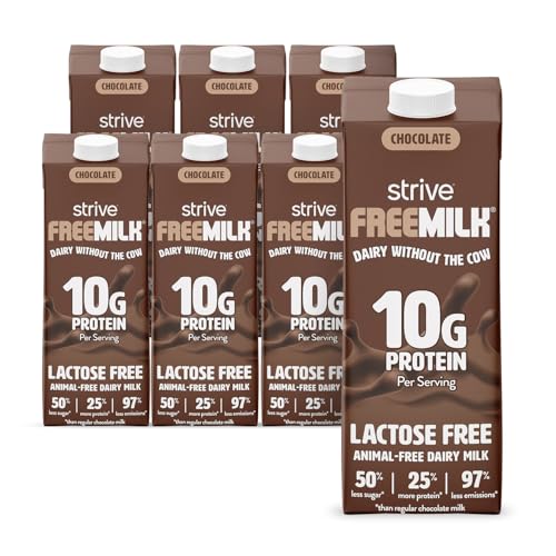 Strive FREEMILK Chocolate, Animal-Free Dairy Milk, 32 fl oz (Pack of 6), Lactose Free, 10g Protein per Serving, Chocolate, Shelf Stable, Precision Fermentation, Perfect Day, Milk Alternative