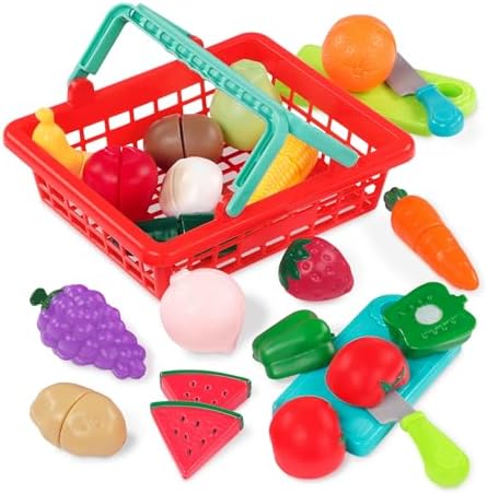 Battat – Play Food Toys for Kids – Food Set with Cutting Boards and Accessories – Farmers Market Produce Basket – Toddler Pretend Fruit – 2 Years + – Farmers Market Produce Basket (37 Pieces)
