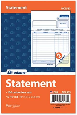 Adams Statement Forms, 2-Part Carbonless, 100 Individual Unit Sets Per Pack (NC2583)