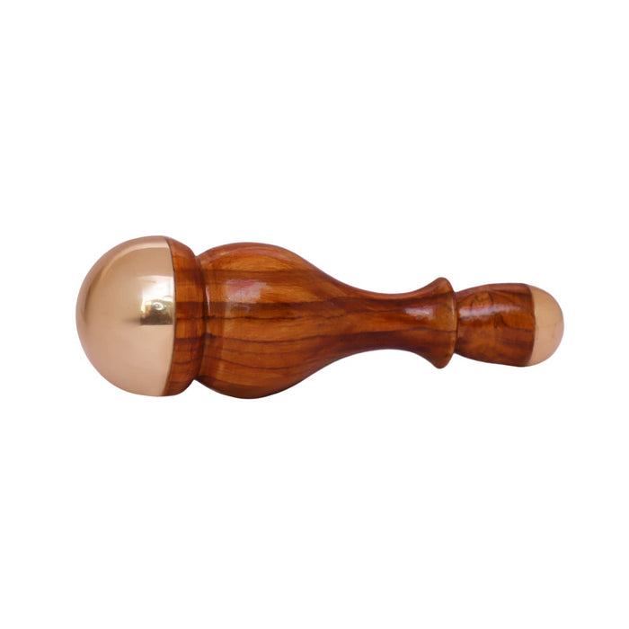 HEALTHANDWEALTH® Detox Bronze Kansa Wand Body and Foot Acupoint Massager | Unique Design - 2 in 1 Massager with Two Different Sizes of Kansa Cups. Comfortable Grip Massage Tool Teak Wood Handle