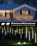 Cool White 20 Tubes Meteor Shower Icicle Lights 480 LED Raindrop Lights with Timer Function Cascading Lights Falling Rain Lights for Holiday Party Christmas Decorations