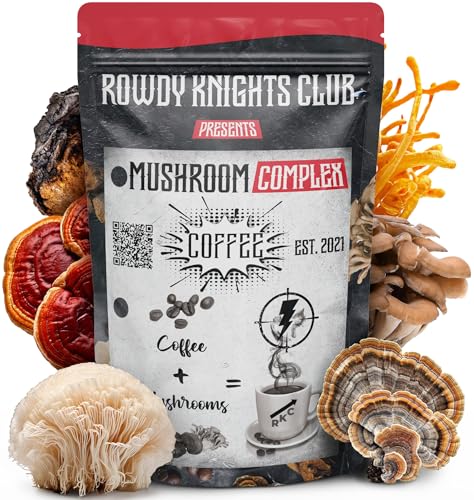 Rowdy Mushroom Coffee | Organic Instant Coffee with 6 Mushroom Blend | Focus & Energy Everyday | Vegan Low Acid Keto & Instant, Hot or Cold 30 Servings (6oz)