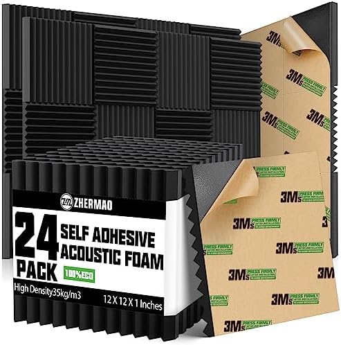 24 Pack Self-adhesive Sound Proof Foam Panels, 1" X 12" X 12" Fast Expand Acoustic Panels High Density, Wedges Acoustic Foam Fire-Retardant, Sound Proof Panels For Walls For Home Office Studio