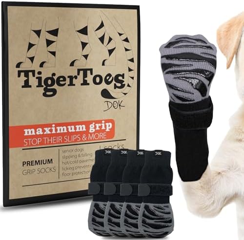 DOK TigerToes Premium Non-Slip Dog Socks for Hardwood Floors - Extra-Thick Grip That Works Even When Twisted - Prevents Licking, Slipping, and Great for Dog Paw Protection (XXS)
