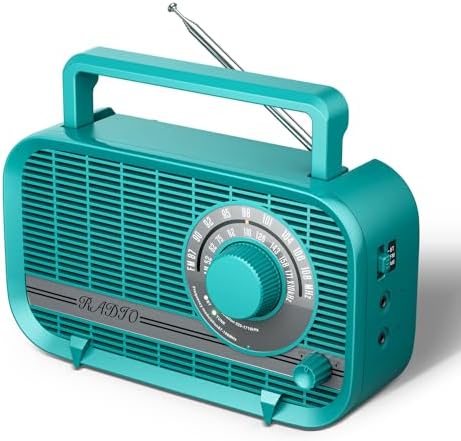 Radio with Bluetooth, Radio Portable AM FM, Plug in Wall and Play, or AA Battery Operated Radios, Best Reception Vintage Retro Radio Built in Clear Speaker Headphone/AUX in Jack Green