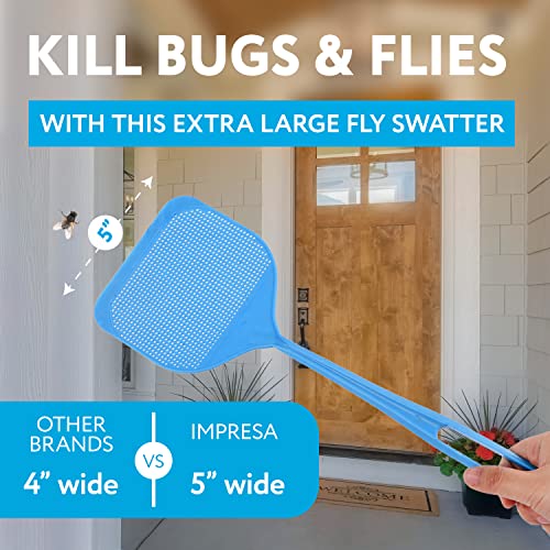 [4 Pack] Extra Large Spiky Fly Swatter for Indoors & Outdoors - Blue & Grey Plastic Fly Swatter - Spiked Fly Swatters Multi Pack for Easy Bug Disposal - Fly Swatters Bulk Pack - 5'' Smashing Surface