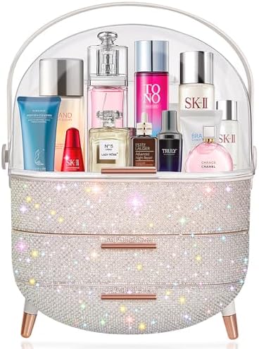 Teen Girls Gift Makeup Organizer,Skincare Organizer Jewelry Storage,Cosmetics Storage and Display Case,Make Up Holders and Organizers for Countertop,Bathroom Organizer (Pearl White)