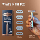 King C. Gillette Safety Razor with Chrome Plated Handle and 5 Platinum Coated Double Edge Safety Razor Blade Refills