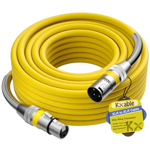 XLR to XLR Cable 75 Feet, Premium XLR Microphone Cable, Heavy Duty 22AWG OFC XLR Male to Female Cord, 3-Pin Shielded Mic Speaker Cable, Zinc Alloy Connectors, Metal Spring SR, Yellow