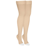 NuVein Medical Compression Stockings, 20-30 mmHg Support, Women & Men Thigh Length Hose, Open Toe, Light Beige, Medium