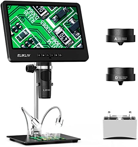 Elikliv 3-Lens LCD Digital Microscope with 7 Inch Screen, 2160P Soldering Microscope, 24MP Biological Microscope Kit. 1500X Coin Magnifier with Light, HDMI/Windows/Mac Compatible