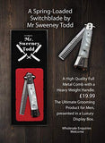 Stainless Steel Switchblade Foldable Comb (Black) - Push Button - Mr Sweeney Todd Flick Comb/Display Box