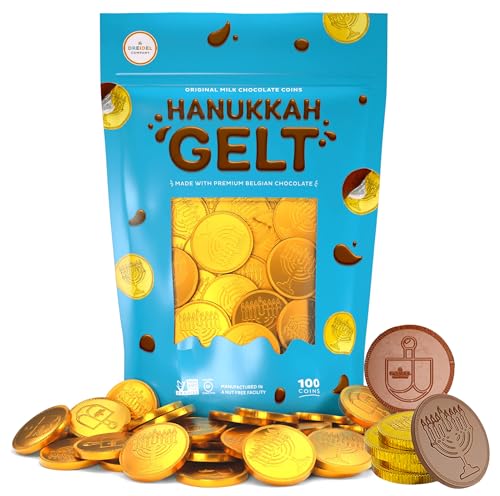 The Dreidel Company Chocolate Candy Milk Chocolate Coins, Hanukkah Gelt, Gold Coins, Made with Belgian Chocolate, Gluten Free, Non GMO, Nut-Free, Kosher Certified (100-Pack)