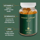 WEEM Immune Support Gummies - Vitamin C - Zinc - Echinacea - Health System Support - Alternative to Pills, Gluten-Free, Natural Supplement for Kids and Adults - 1 Pack