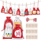 GWHOLE 2024 Advent Calendar Fill Your Own Christmas Drawstring Bags with Countdown Stickers Printed 24Pcs