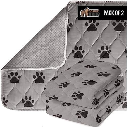 Gorilla Grip Washable Puppy Pads, Slip Resistant Dog Crate Mat, Waterproof Cloth Pee Pad for Training Puppies in Playpen, Reusable Pet Incontinence Blanket, Protects Sofa, Furniture, 18x12 Pack of 2