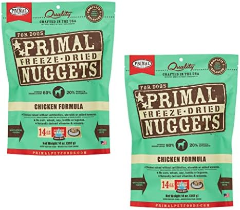 Primal Freeze Dried Dog Food Nuggets, Chicken; Complete & Balanced Meal; Also Use as Topper or Treat; Premium, Healthy, Grain Free, High Protein Raw Dog Food, 14 oz (Pack of 2)