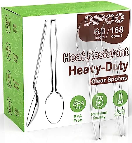 168pc 6.8" Clear Plastic Spoons Heavy Duty with Heat Resistant & BPA Free, Solid and Durable Plastic Cutlery, Premium Disposable Spoons for Party Supply