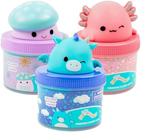 Original Squishmallows Premium Cloud Slime, 3-Pack, 9 Slime Add Ins, 8 oz. Fluffy Slimes, Slime for Kids, Bulk Slime, Great 6 Year Old Toys & Party Favors, Super Soft Sludge Toy