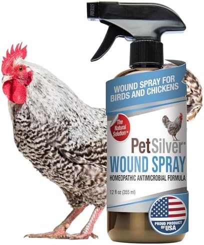 PetSilver Chicken Wound Spray for Chickens & Birds - Patented Silver Solution - Silver Spray for Wounds, Pecking Sores, Bumblefoot, Cuts, Burns, & Skin Irritations - Chicken Care - USA Made - 12 fl oz