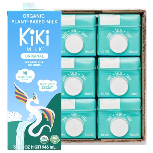 Kiki Milk Plant Based Milk - Organic Original Kiki Milk - Calcium & Magnesium Source - Gluten Free, Gum Free, GMO Free, Dairy Free, Soy Free, Glyphosate Free - Shelf Stable - (32 oz • Pack of 6)