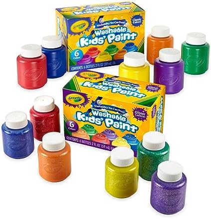 Crayola Washable Kids Paint Set (12ct), Classic and Glitter Paint for Kids, Arts & Crafts Supplies, Toddler Painting Kit, 3+ [Amazon Exclusive]