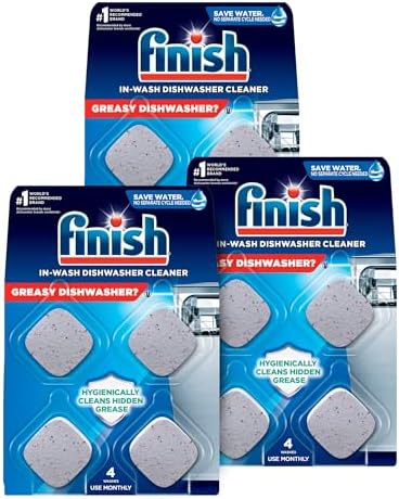 Finish Dishwasher Cleaner Tablets, 12 count, Hygienically Cleans Hidden Grease, Use in Normal Cycle, Lemon Scented, 12 Month Supply