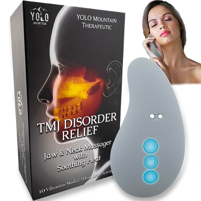 TMJ Relief Products Jaw Massager w/ Unique Warming Mode Option, Patented Ergonomic TMJ Massage Tool, Gentle Vibrating Massage to Soothe Jaw & Neck Pain, Stiffness, Tension, Headaches, FSA/HSA Eligible