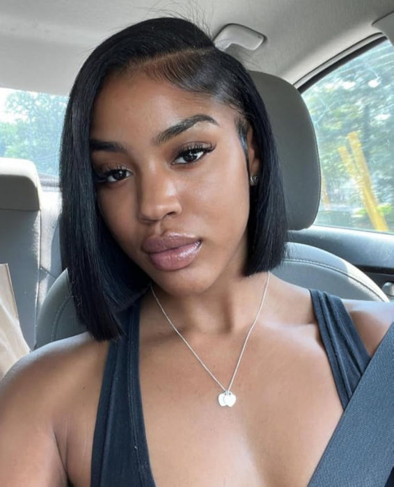 Bob Wig Human Hair 13x4 Bob Lace Front Wigs Human Hair Short Straight Bob Human Hair Wigs for Women 180% Density Hd Transparent Lace Frontal Wig Pre Plucked with Baby Hair Natural Black Color 10 Inch