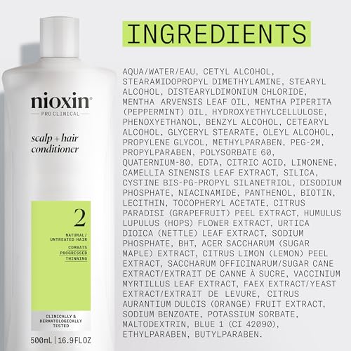 Nioxin Scalp + Hair Thickening System 2 Conditioner, For Natural Hair with Progressed Thinning, 16.9 fl oz (Packaging May Vary)