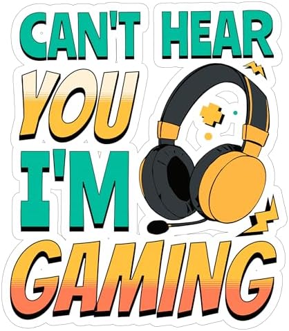 Can't Hear You I'm Gaming Sticker Gamer Weatherproof Decal Vinyl Small Waterproof for Water Bottle Mug Passport Book Scrapbook Notebook Laptop Tumbler Skateboard Computer Phone 4" Gift ID44990