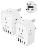 2 Pack US to UK Ireland Travel Plug Adapter, LENCENT Grounded Type G Outlet Adaptor with 4 USB Charger(2 USB C), 4 Outlets Converter for USA to Dubai Scotland British London England Hong Kong Irish