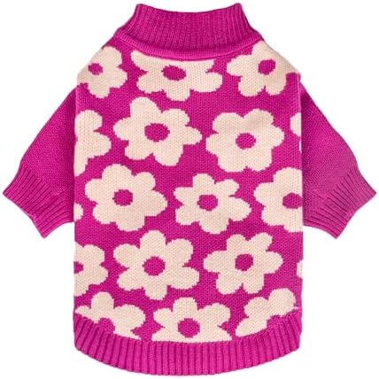 Fitwarm Floral Dog Sweater, Thermal Dog Sweatshirt, Dog Winter Clothes for Small Dogs Girl, Doggy Pullover Jumper, Pet Outfit, Hot Pink, White, Small