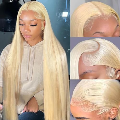 28 Inch Stunning 613 Lace Front Wig Human Hair, 13x4 HD Transparent Straight Wigs | 180% Density Blonde Lace Front Wigs | Pre-Plucked Glueless Wig | Blonde Lace Frontal Human Hair Wigs