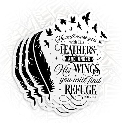 (3Pcs) Psalms 91:4 He Will Cover You with His Feathers and Under Sticker Bible Christian 3" Waterproof Die-Cut Vinyl Sticker Decal for Kindle Laptop Water Bottles Phone Decal Gifts 3 Inches