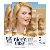 Clairol Nice'n Easy Permanent Hair Dye, 9G Light Golden Blonde Hair Color, Pack of 3